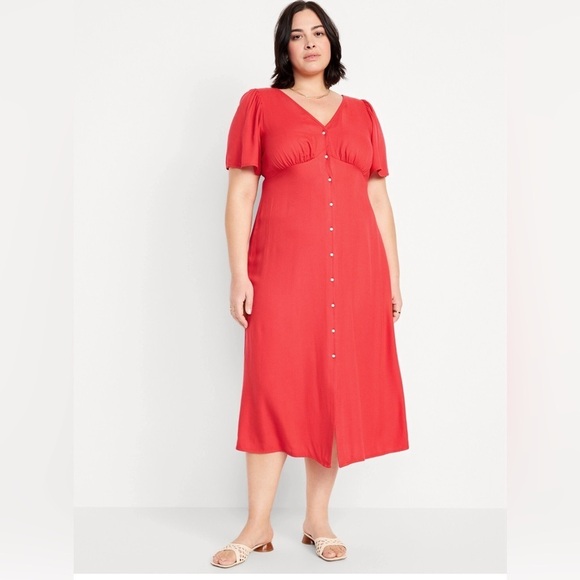 AS IS! NWT! Old Navy Red Cherry Waist-Defined Midi Dress - Size Medium - Picture 6 of 13